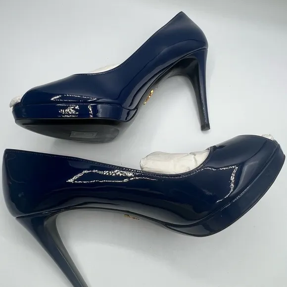 Authentic Women’s Blue Prada Peep Toe Sandals SZ 37.5 Excellent Condition