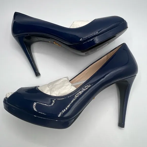 Authentic Women’s Blue Prada Peep Toe Sandals SZ 37.5 Excellent Condition
