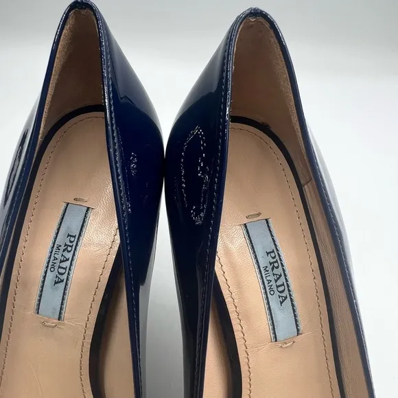 Authentic Women’s Blue Prada Peep Toe Sandals SZ 37.5 Excellent Condition