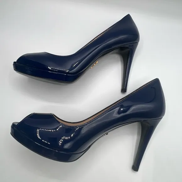 Authentic Women’s Blue Prada Peep Toe Sandals SZ 37.5 Excellent Condition
