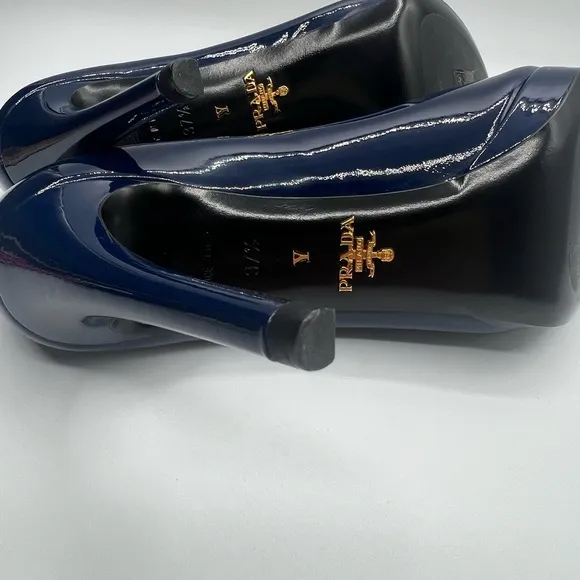 Authentic Women’s Blue Prada Peep Toe Sandals SZ 37.5 Excellent Condition