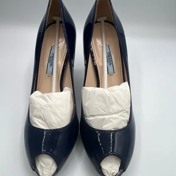 Authentic Women’s Blue Prada Peep Toe Sandals SZ 37.5 Excellent Condition