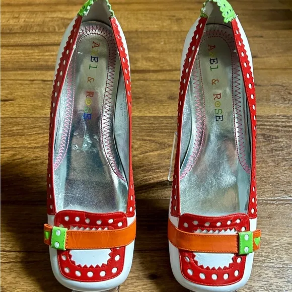 Axel &amp; Rose • White Rainbow Clown Loafers • Polka Dots • Size 8 1/2