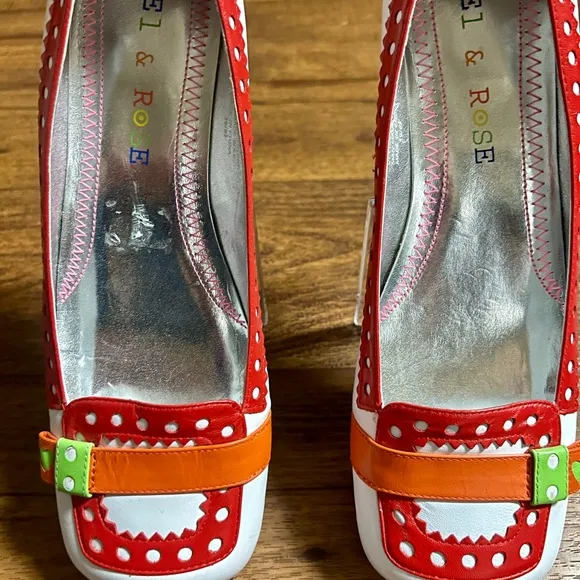 Axel &amp; Rose • White Rainbow Clown Loafers • Polka Dots • Size 8 1/2