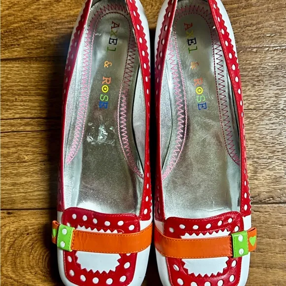Axel &amp; Rose • White Rainbow Clown Loafers • Polka Dots • Size 8 1/2