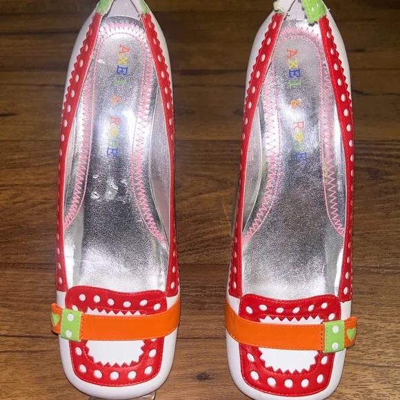 Axel &amp; Rose • White Rainbow Clown Loafers • Polka Dots • Size 8 1/2