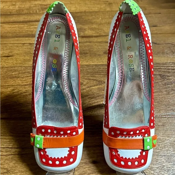 Axel &amp; Rose • White Rainbow Clown Loafers • Polka Dots • Size 8 1/2