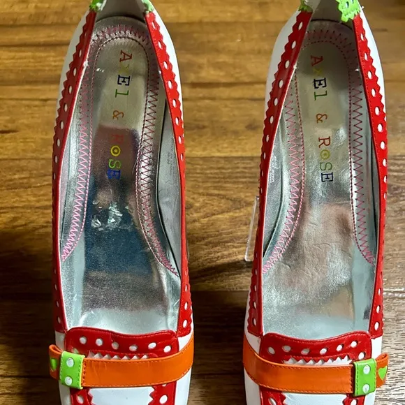 Axel &amp; Rose • White Rainbow Clown Loafers • Polka Dots • Size 8 1/2