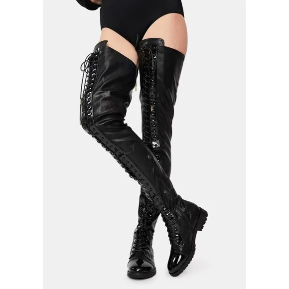 Azalea Wang Retention Lace-up Thigh High Boots Goth Cosplay Punk Exotic Vegan 7