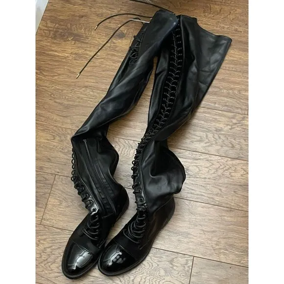 Azalea Wang Retention Lace-up Thigh High Boots Goth Cosplay Punk Exotic Vegan 7