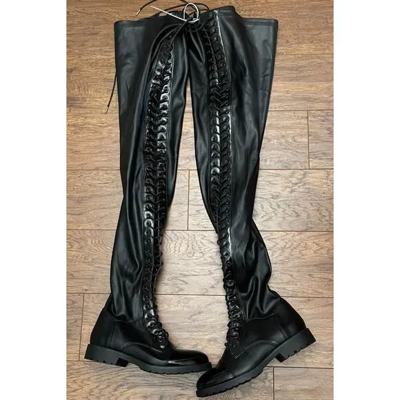 Azalea Wang Retention Lace-up Thigh High Boots Goth Cosplay Punk Exotic Vegan 7