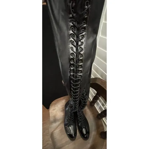 Azalea Wang Retention Lace-up Thigh High Boots Goth Cosplay Punk Exotic Vegan 7