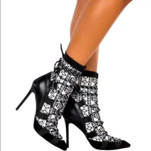 Azalea Wang Vegan Black &amp; White Sock Ankle Stiletto Heel Booties