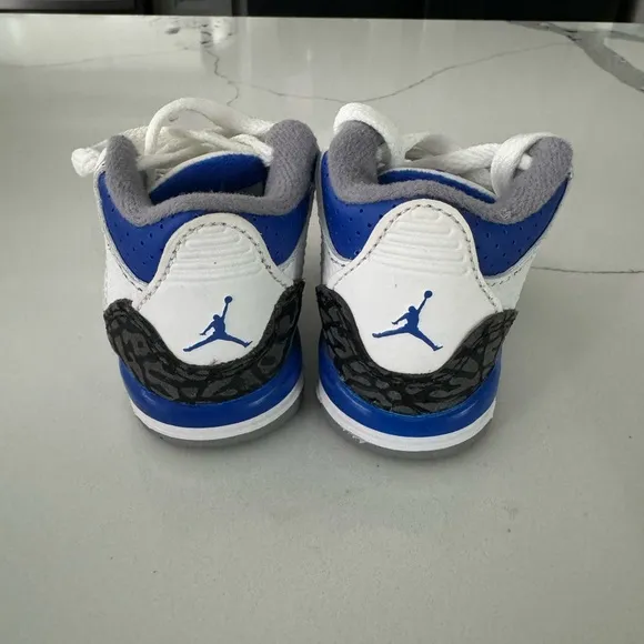 Baby size 2 Gray White and Blue Jordan 3 Retro TD Sneakers