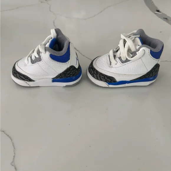 Baby size 2 Gray White and Blue Jordan 3 Retro TD Sneakers