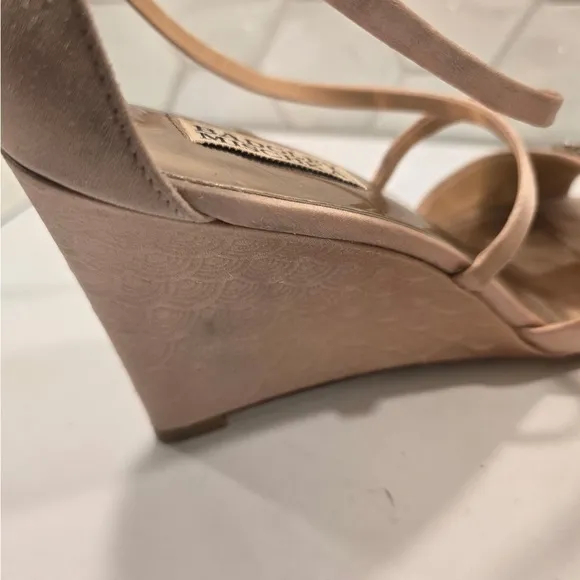 Badgley Mischka Pink Satin Abigail Crystal Embellished Wedge Sandals Size 10