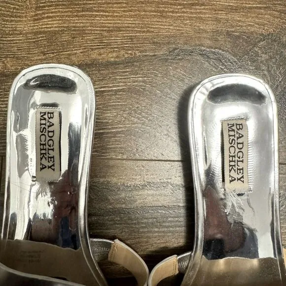 Badgley Mischka Silver Josette Flat Metallic Slide Sandals