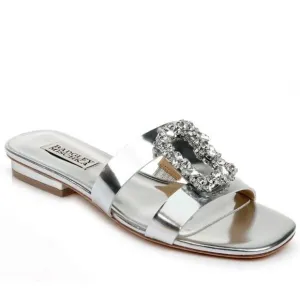 Badgley Mischka Silver Josette Flat Metallic Slide Sandals