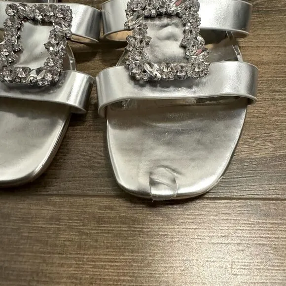 Badgley Mischka Silver Josette Flat Metallic Slide Sandals