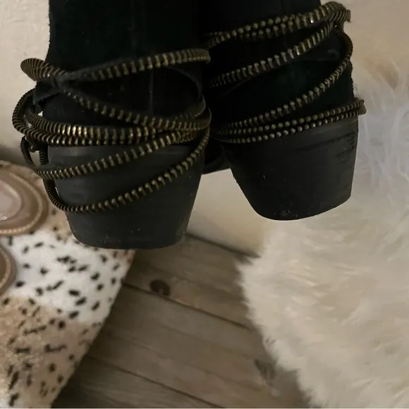 Baldi LONDON Black Suede Zipper Chain Slip On Ankle  Booties Sz 37 (6-6.5)