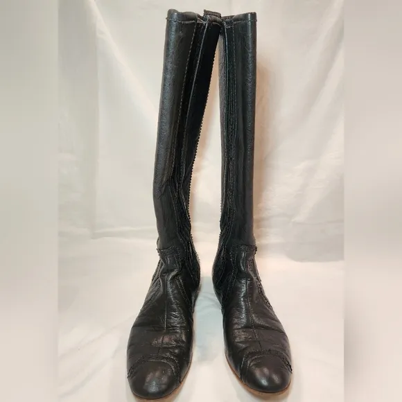 Balenciaga Gray Leather Knee-High Boots Pull-on Brouges Size 39