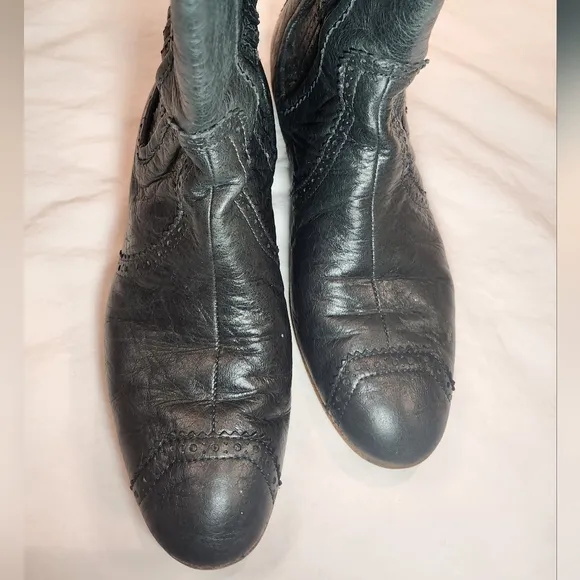 Balenciaga Gray Leather Knee-High Boots Pull-on Brouges Size 39