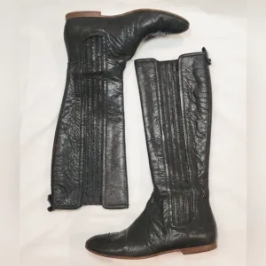 Balenciaga Gray Leather Knee-High Boots Pull-on Brouges Size 39