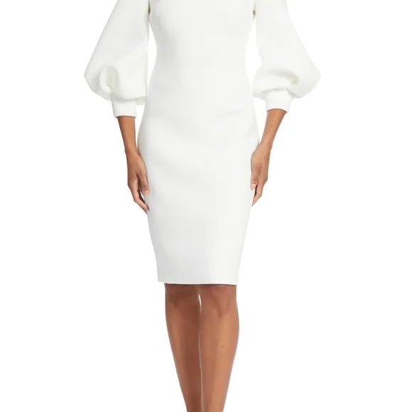 Balloon Sleeve Pearl Adorned Cocktail Dress