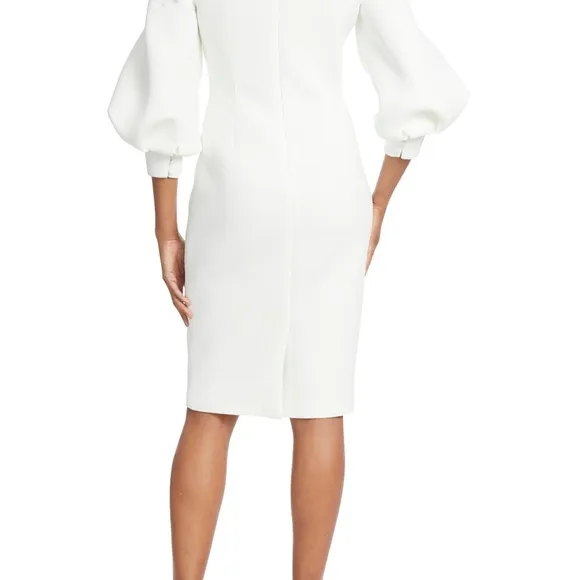 Balloon Sleeve Pearl Adorned Cocktail Dress