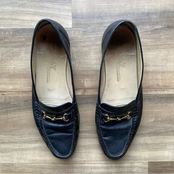 Bally black leather horsebit loafers
