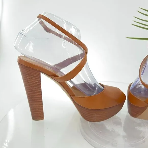 Bally Switzerland Women's Sandals Size 38 High Heel Brown Leather Platform