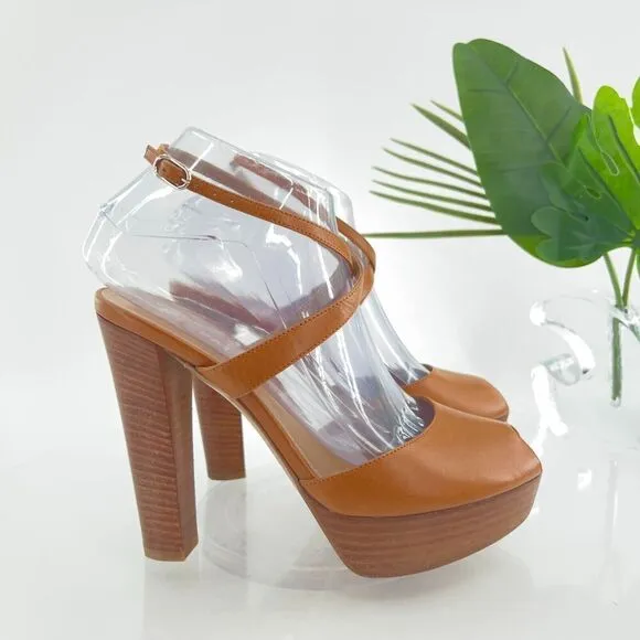 Bally Switzerland Women's Sandals Size 38 High Heel Brown Leather Platform