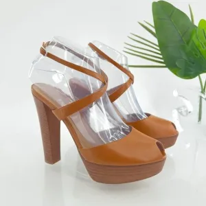 Bally Switzerland Women's Sandals Size 38 High Heel Brown Leather Platform