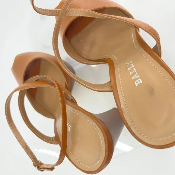 Bally Switzerland Women's Sandals Size 38 High Heel Brown Leather Platform