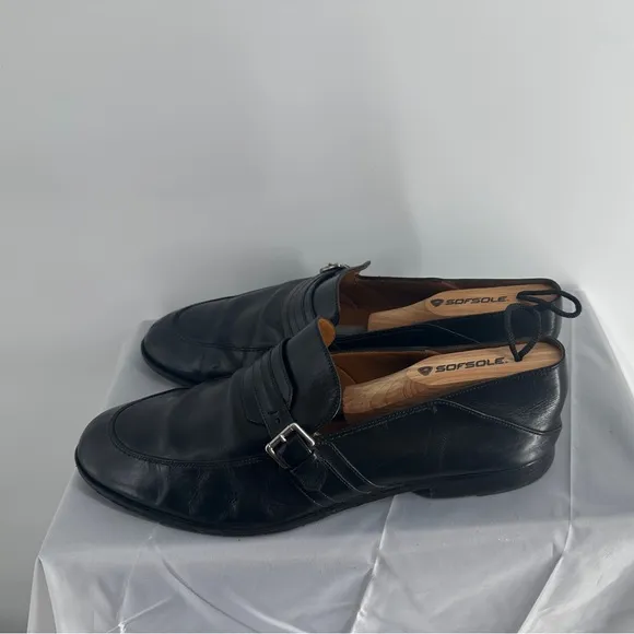 Bally wellwood black leather buckle loafers