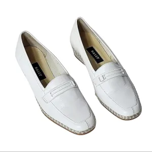 Bally White Leather Penny Loafers Flats