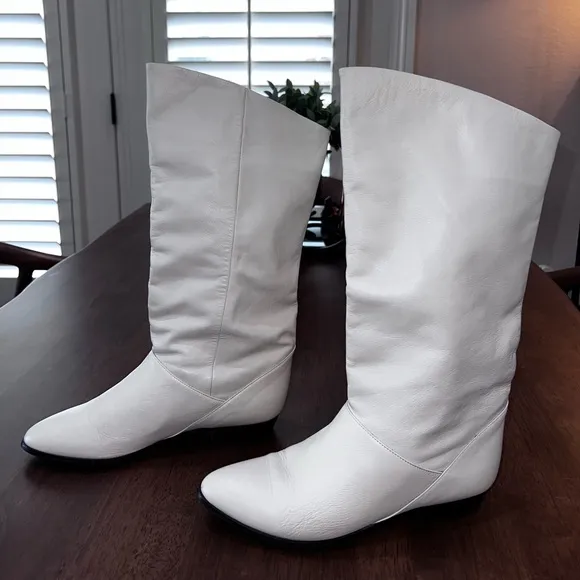 Bandits Cream Leather TALL BOOTS Mid-Calf Pull On Women Size 7.5 M