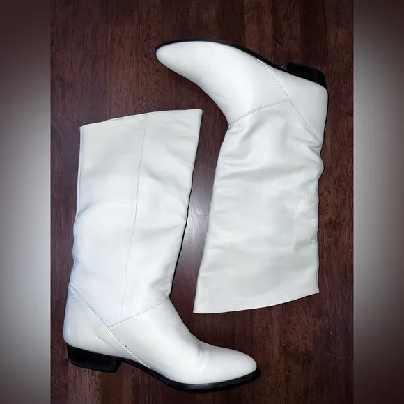 Bandits Cream Leather TALL BOOTS Mid-Calf Pull On Women Size 7.5 M