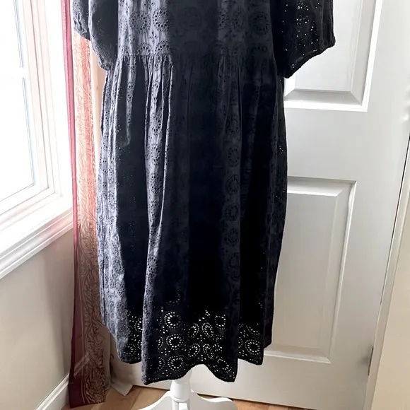 Barbour Hazel Eyelet Embroidery Midi Dress Black Size 12
