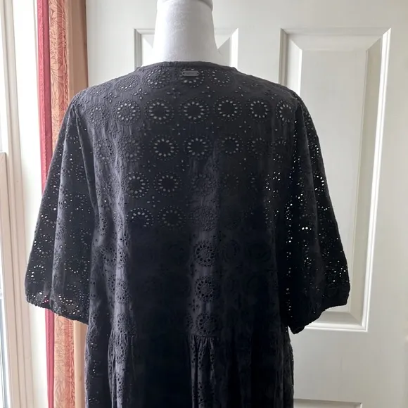 Barbour Hazel Eyelet Embroidery Midi Dress Black Size 12