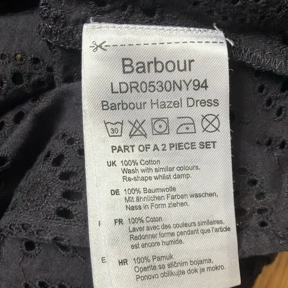 Barbour Hazel Eyelet Embroidery Midi Dress Black Size 12