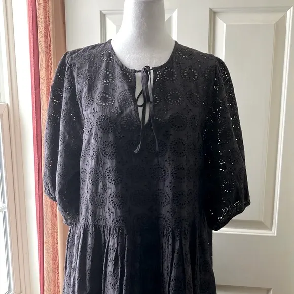 Barbour Hazel Eyelet Embroidery Midi Dress Black Size 12
