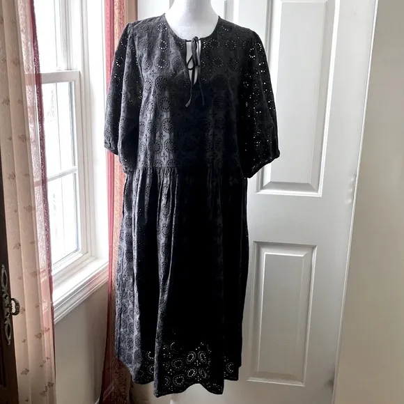 Barbour Hazel Eyelet Embroidery Midi Dress Black Size 12
