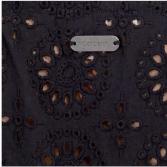 Barbour Hazel Eyelet Embroidery Midi Dress Black Size 12