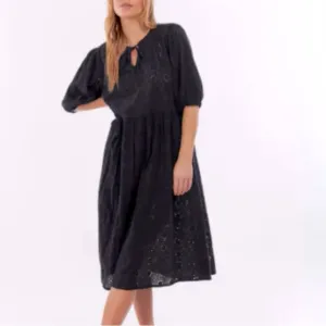 Barbour Hazel Eyelet Embroidery Midi Dress Black Size 12