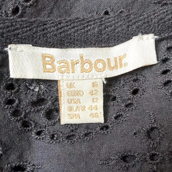 Barbour Hazel Eyelet Embroidery Midi Dress Black Size 12