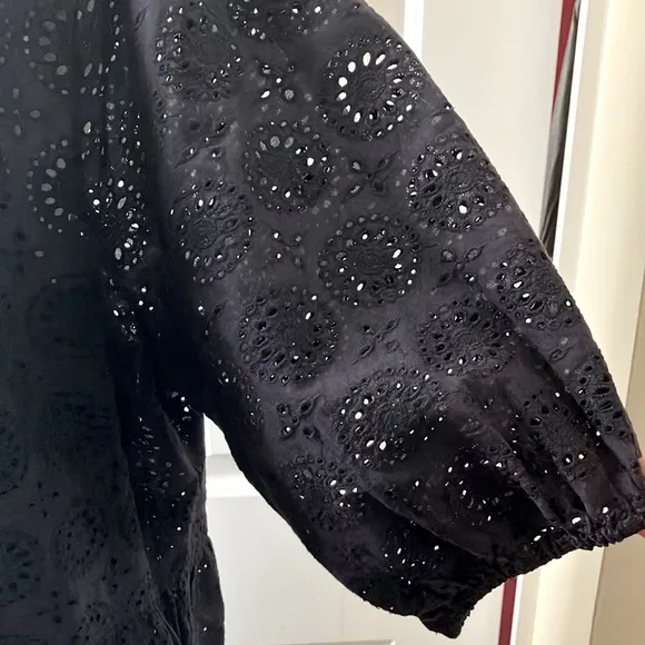 Barbour Hazel Eyelet Embroidery Midi Dress Black Size 12