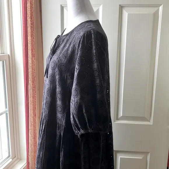 Barbour Hazel Eyelet Embroidery Midi Dress Black Size 12