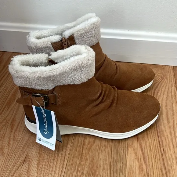 Bare Traps Sz 9M Cognac brown Cozy Suede Becky Ankle fur lined Boots .