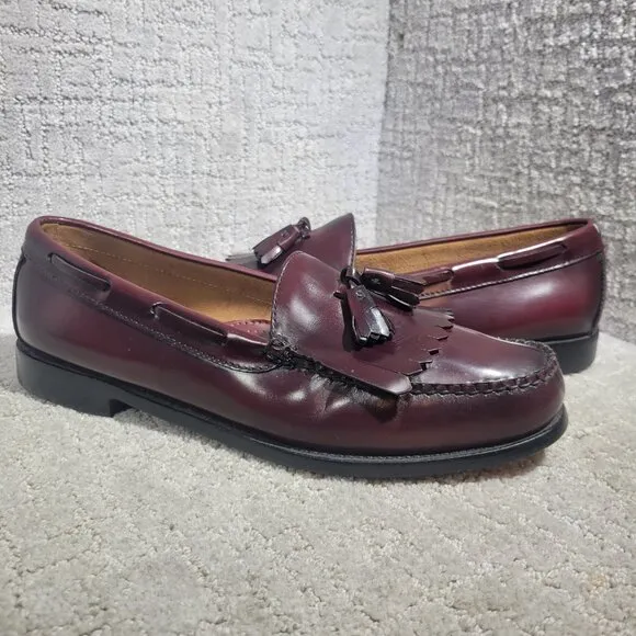 Bass &amp; Co Weejuns Layton Men's Size 11.5D Burgundy Leather Kiltie Tassel Loafers